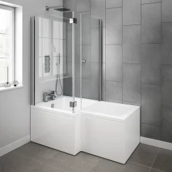Milan Bathroom Milan Shower Bath Enclosure - 1600mm L-Shaped Inc. Hinged Screen + Panel