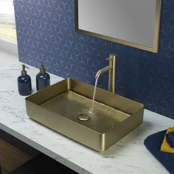 Just Taps Plu JTP Vos Brushed Brass Rectangular Stainless Steel Counter Top Basin + Waste -Victorian Plumbing shop 23cts520bbr l