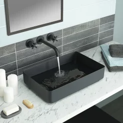 Just Taps Plu JTP Vos Matt Black Rectangular Stainless Steel Counter Top Basin + Waste -Victorian Plumbing shop 28cts520mb l