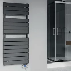 Milan Bathroom E-Milan Electric Only Heated Towel Rail W. Digital Thermostat - W500mm X H1213mm - Anthracite