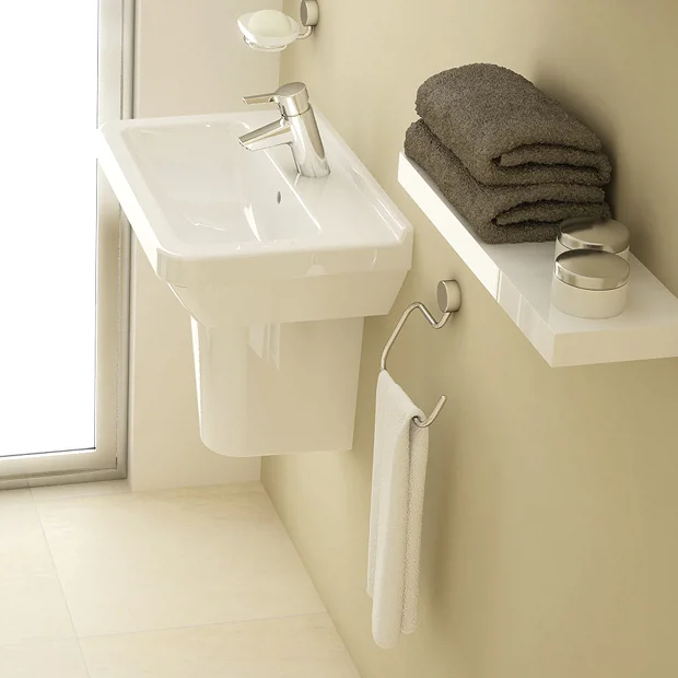 VitrA - S50 45cm Square Cloakroom Basin And Half Pedestal - 1 Tap Hole 3 VitrA - S50 45cm Square Cloakroom Basin And Half Pedestal - 1 Tap Hole