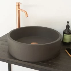 Arezzo Stone Dark Grey Concrete Round Counter Top Basin - 405mm Diameter -Victorian Plumbing shop az068dc lrg