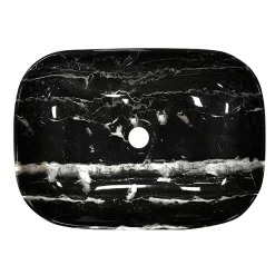 Arezzo 455 X 325mm Curved Rectangular Counter Top Basin - Gloss Black Marble Effect -Victorian Plumbing shop az1004 d2