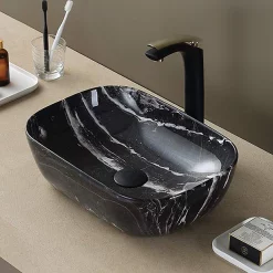 Arezzo 455 X 325mm Curved Rectangular Counter Top Basin - Gloss Black Marble Effect -Victorian Plumbing shop az1004d1