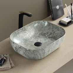 Arezzo 505 X 405mm Curved Rectangular Counter Top Basin - Gloss Grey Marble Effect