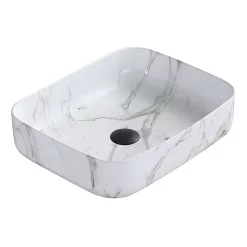 Arezzo 500 X 390mm Curved Rectangular Counter Top Basin - Gloss White Marble Effect