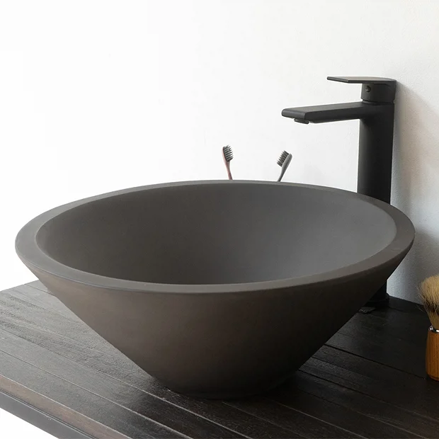 Arezzo Stone Dark Grey Concrete Conical Counter Top Basin - 405mm Diameter 4 Arezzo Stone Dark Grey Concrete Conical Counter Top Basin - 405mm Diameter - Image 2