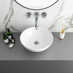 Arezzo Stone Resin Floating Basin Shelf Inc. 2 Round Basins - 1200mm Wide -Victorian Plumbing shop az12mwslfb1 d1