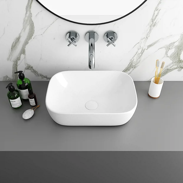 Arezzo Stone Resin Floating Basin Shelf Incl. 2 Curved Rectangular Basins - 1200mm Wide 6 Arezzo Stone Resin Floating Basin Shelf Incl. 2 Curved Rectangular Basins - 1200mm Wide - Image 4