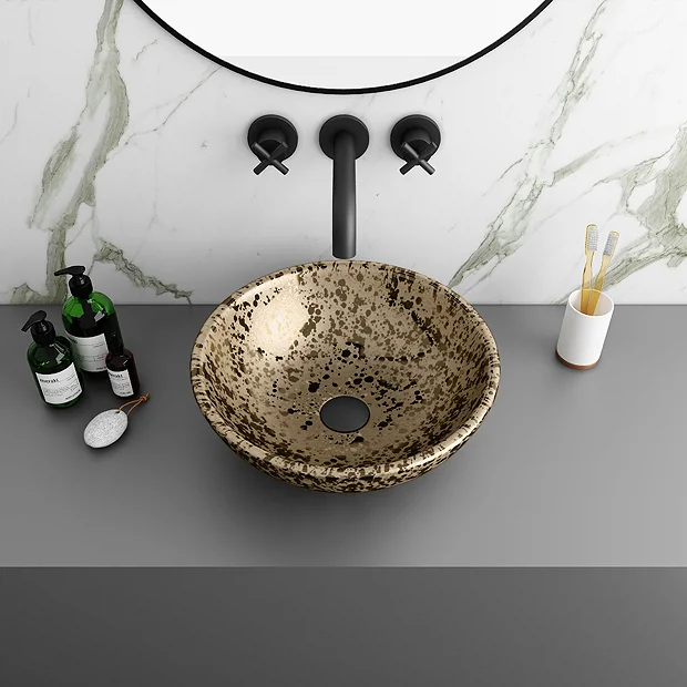 Arezzo Round 410mm Gold Mottled Design Ceramic Counter Top Basin 4 Arezzo Round 410mm Gold Mottled Design Ceramic Counter Top Basin - Image 2