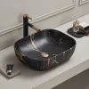 Arezzo 505 X 404mm Rectangular Counter Top Basin - Matt Black & Gold Marble Effect -Victorian Plumbing shop az2672b7 d1