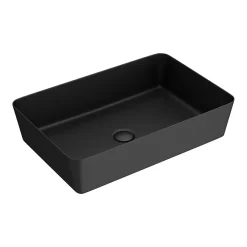 Arezzo Matt Black 340 X 520mm Rectangular Stainless Steel Counter Top Basin + Waste -Victorian Plumbing shop az3452mb lrg1