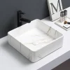 Arezzo 405 X 405mm Square Counter Top Basin - Matt White Marble Effect 2 Arezzo 405 X 405mm Square Counter Top Basin - Matt White Marble Effect -Victorian Plumbing shop az405wml