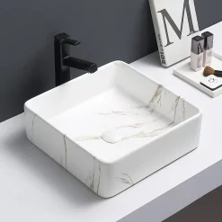 Arezzo 405 X 405mm Square Counter Top Basin - Matt White Marble Effect