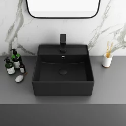 Arezzo 405mm Matt Black Square Wall Mounted / Counter Top Basin