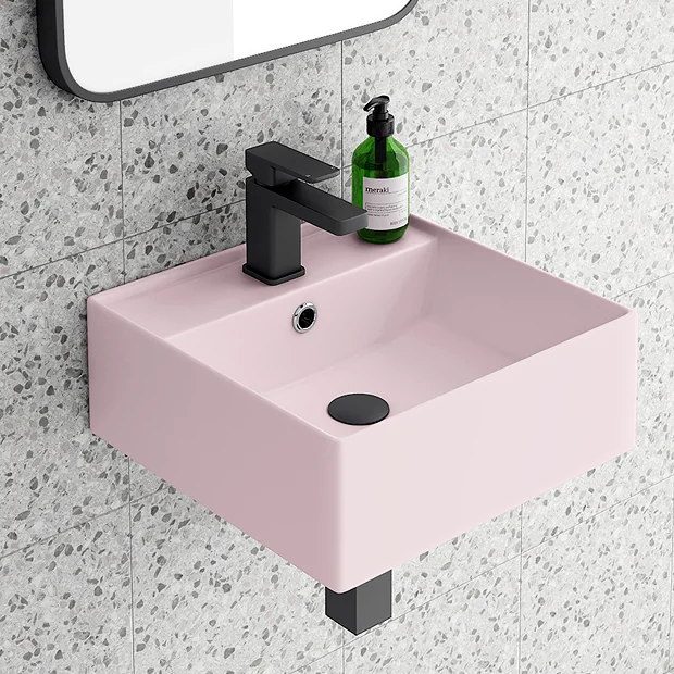 Arezzo 405mm Matt Pink Square Wall Mounted / Counter Top Basin 4 Arezzo 405mm Matt Pink Square Wall Mounted / Counter Top Basin - Image 2