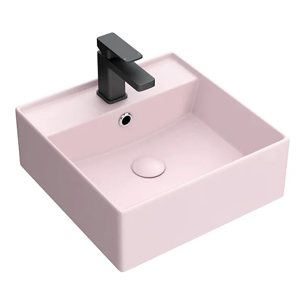 Arezzo 405mm Matt Pink Square Wall Mounted / Counter Top Basin 5 Arezzo 405mm Matt Pink Square Wall Mounted / Counter Top Basin - Image 3