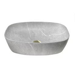 Arezzo 505 X 385mm Curved Rectangular Counter Top Basin - Light Grey Marble Effect -Victorian Plumbing shop az505lgm n d1