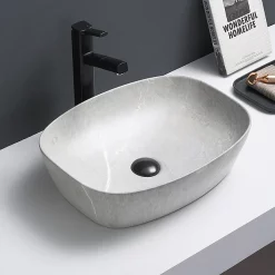 Arezzo 505 X 385mm Curved Rectangular Counter Top Basin - Light Grey Marble Effect -Victorian Plumbing shop az505lgmd1