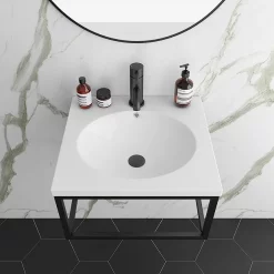 Arezzo 500 Wall Hung Basin With Matt Black Towel Rail Frame