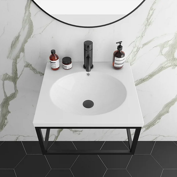 Arezzo 500 Wall Hung Basin With Matt Black Towel Rail Frame 3 Arezzo 500 Wall Hung Basin With Matt Black Towel Rail Frame
