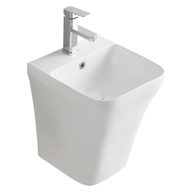Arezzo Square Gloss White Ceramic One Piece Wall Hung Basin 1TH - 365mm Wide 5 Arezzo Square Gloss White Ceramic One Piece Wall Hung Basin 1TH - 365mm Wide - Image 3