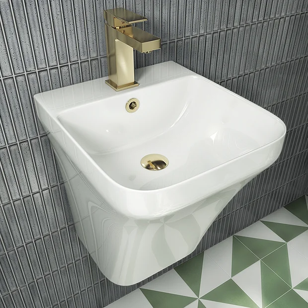 Arezzo Square Gloss White Ceramic One Piece Wall Hung Basin 1TH - 365mm Wide 6 Arezzo Square Gloss White Ceramic One Piece Wall Hung Basin 1TH - 365mm Wide - Image 4