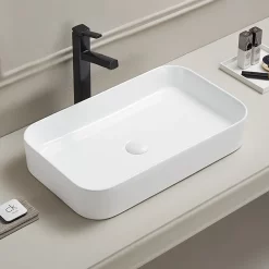 Arezzo 600 X 370mm Curved Rectangular Counter Top Basin - Gloss White