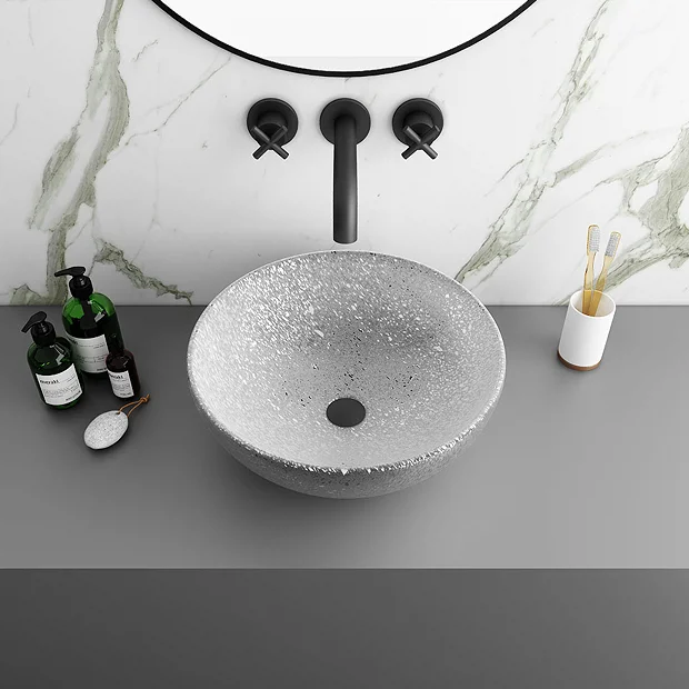 Arezzo Round 410mm Silver Mottled Design Ceramic Counter Top Basin 4 Arezzo Round 410mm Silver Mottled Design Ceramic Counter Top Basin - Image 2
