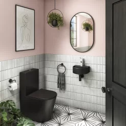 Arezzo Matt Black Round Wall Hung Cloakroom Basin 1TH (303 X 255mm) -Victorian Plumbing shop az7781mb detail02