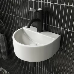 Arezzo Matt White Round Wall Hung Cloakroom Basin 1TH (303 X 255mm) 7 Arezzo Matt White Round Wall Hung Cloakroom Basin 1TH (303 X 255mm) -Victorian Plumbing shop az7781mw lrg01