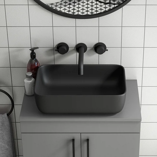 Arezzo 460 X 325mm Matt Black Coloured Curved Rectangular Counter Top Basin 4 Arezzo 460 X 325mm Matt Black Coloured Curved Rectangular Counter Top Basin - Image 2