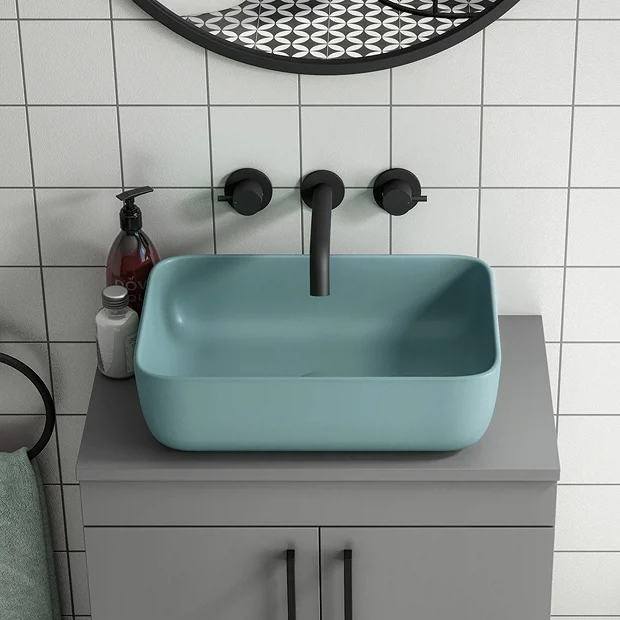 Arezzo 455 X 325mm Matt Green Curved Rectangular Counter Top Basin 4 Arezzo 455 X 325mm Matt Green Curved Rectangular Counter Top Basin - Image 2
