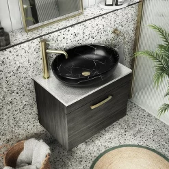 Arezzo 520 X 395mm Curved Oval Counter Top Basin - Matt Black Marble Effect -Victorian Plumbing shop az78166 d5