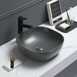 Arezzo 425 X 425mm Matt Grey Coloured Curved Square Counter Top Basin