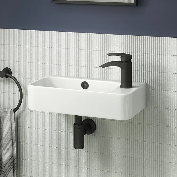 Arezzo 455 X 270mm Curved Offset Wall Hung 1TH Cloakroom Basin 5 Arezzo 455 X 270mm Curved Offset Wall Hung 1TH Cloakroom Basin - Image 3
