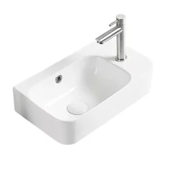 Arezzo 455 X 270mm Curved Offset Wall Hung 1TH Cloakroom Basin 11 Arezzo 455 X 270mm Curved Offset Wall Hung 1TH Cloakroom Basin -Victorian Plumbing shop az78578 detail03b