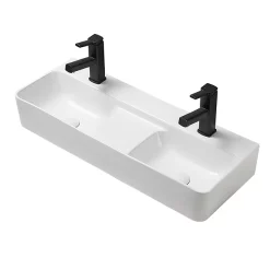 Arezzo Double Bowl Wall Mounted Basin - 810mm Wide - 1 Tap Hole Per Bowl