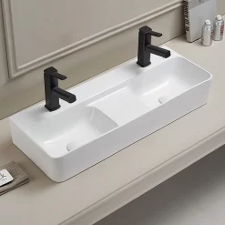 Arezzo Double Bowl Wall Mounted Basin - 810mm Wide - 1 Tap Hole Per Bowl -Victorian Plumbing shop az78623d2