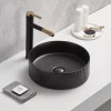 Arezzo Fluted Matt Black Round Countertop Basin - 360mm Diameter 2 Arezzo Fluted Matt Black Round Countertop Basin - 360mm Diameter -Victorian Plumbing shop az78728mb d1