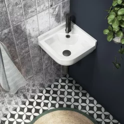 Arezzo Round Corner Cloakroom Basin 1TH - Gloss White 5 Arezzo Round Corner Cloakroom Basin 1TH - Gloss White -Victorian Plumbing shop az796gwnl