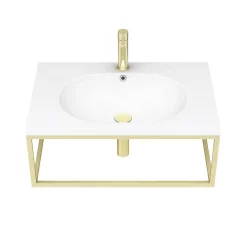Arezzo 700 Wall Hung Basin With Brushed Brass Towel Rail Frame -Victorian Plumbing shop az7bbfrm n d1