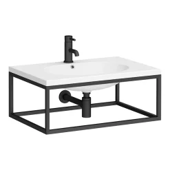Arezzo 700 Wall Hung Basin With Matt Black Towel Rail Frame -Victorian Plumbing shop az7blkfrm d1n