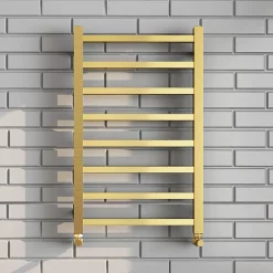 Arezzo Cube Brushed Brass 800 X 500 Heated Towel Rail