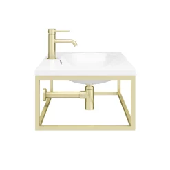 Arezzo 900 Wall Hung Basin With Brushed Brass Towel Rail Frame