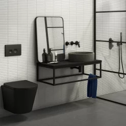 Arezzo 910 Matt Black Stone Resin Worktop With Matt Black Wall Mounted Frame -Victorian Plumbing shop az9blkfrmmb d1