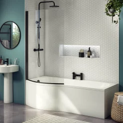Arezzo B-Shaped Shower Bath (1700mm With Screen + Front Panel) -Victorian Plumbing shop azb17sb n d2