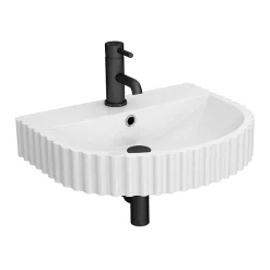 Arezzo D Shaped Fluted Wall Mounted Stone Resin Basin 1TH (554 X 437mm) 7 Arezzo D Shaped Fluted Wall Mounted Stone Resin Basin 1TH (554 X 437mm) -Victorian Plumbing shop azb223 detail1a