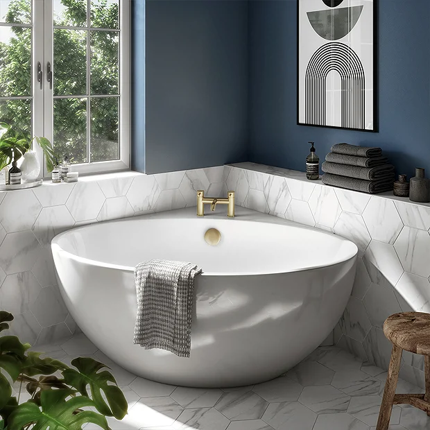 Arezzo Corner Modern Free Standing Bath (1270 X 1270mm) With Brushed Brass Waste 4 Arezzo Corner Modern Free Standing Bath (1270 X 1270mm) With Brushed Brass Waste - Image 2