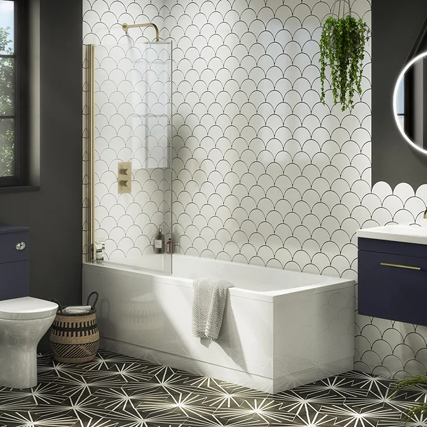 Arezzo Straight Square Shower Bath W. Brushed Brass Pivot Screen 4 Arezzo Straight Square Shower Bath W. Brushed Brass Pivot Screen - Image 2